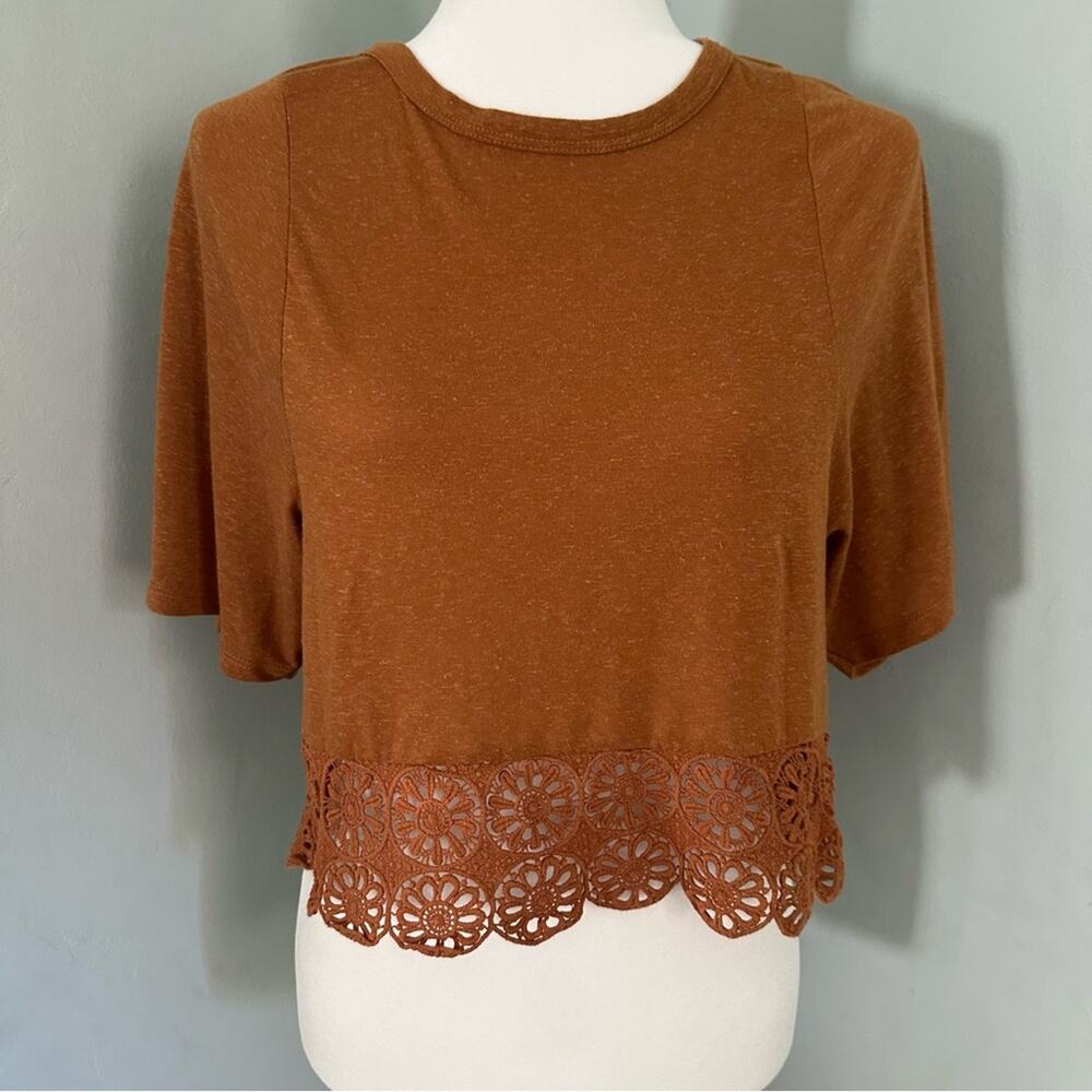 Zara Trafaluc Brown Women's Top, Lace, Cropped, Lightweight, Small